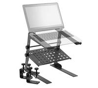 Tiger Support DJ Réglable en Hauteur (24-36 cm) et Largeur (24-29 cm) | Support de table en métal avec tablette, pinces de fixation et base rembourrée, mousse souple antidérapante