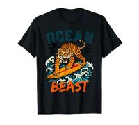 Tiger Surf Ocean Waves Beach Summer Vibes T-Shirt
