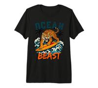 Tiger Surf Ocean Waves Beach Summer Vibes T-Shirt Haut de Gamme