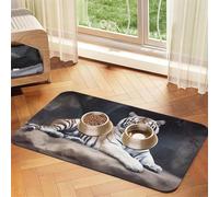 Tiger Tapis d'alimentation pour animaux domestiques assis sur un rocher - 30 x 45 cm - Tapis absorbant pour gamelle d'eau et de nourriture - En cuir synthétique - Imperméable - Séchage rapide - Sans