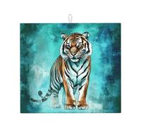 Tiger Tapis de séchage absorbant pour comptoir de cuisine, tapis de café, protection pour égouttoir à vaisselle avec boucle de suspension, 40,6 x 45,7 cm (bleu sarcelle)