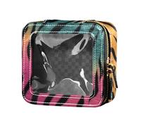 Tiger Trousse de maquillage de voyage à rayures colorées, petite trousse de toilette portable avec fermeture éclair et fenêtres transparentes pour femme, multicolore, Taille unique
