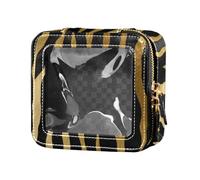 Tiger Trousse de maquillage de voyage à rayures rétro avec fermeture éclair et fenêtres transparentes pour femme, multicolore, Taille unique