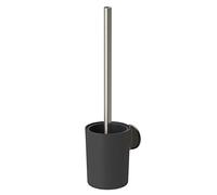Tiger Tune Brosse WC Fermée, Porte-Brosse WC Mural Fermé avec Fixation Adhésive 3M, Brosse Noire et Tête Remplaçable, ABS, 9,6 x 38,2 x 12,1 cm, Noir, Acier inoxydable brossé