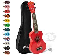 TIGER UKE7 Ukulélé Soprano Comprenant Sac de Transport, Médiator en Feutre, Jeu de Cordes de Rechange, Doté de Cordes de la Marque Aquila, Rouge