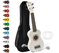 TIGER UKE7-WH Ukulélé Soprano pour Débutants avec Sac de Transport, Médiator en Feutre, Jeu de Cordes de Rechange Et Doté d'Un Jeu de Corde Aquila - Blanc