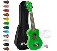 TIGER Ukulélé soprano UKE7 pour débutants avec sac de transport, médiator en feutre, jeu de cordes de rechange pour 2020, équipé de cordes Aquila - Vert