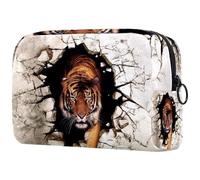 Tiger Walk from Destroyed Wall Trousse à cosmétiques pour femme, trousse de toilette de voyage, grande pochette de maquillage pratique avec fermeture éclair, multicolore, 18.5x7.5x13cm/7.3x3x5.1in,