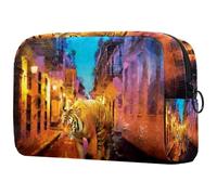 Tiger Walking in Night Street Trousse à cosmétiques pour femme, trousse de toilette de voyage, grande pochette de maquillage pratique avec fermeture éclair, multicolore, 18.5x7.5x13cm/7.3x3x5.1in,