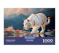 Tiger Walking on The Water Reflection 1000 Pcs Carton Extra-épais Lot de Puzzles Wild Kitten Stimulant Et Éducatif Défi Unique Puzzles As Birthday Gifts 52x38cm/1000pcs