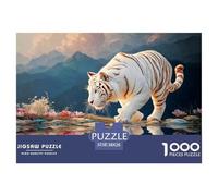 Tiger Walking on The Water Reflection 1000 Pièces Carton Premium Lot de Puzzles Wild Kitten Anti-Stress Jeu Familial Puzzles pour Adultes Et Enfants 38x26cm/1000pcs