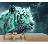 Tiger Wallpapers Fantasy Nature Animal Girls Wallpaper Lightning Wallpaper Murals for Walls Night Sky Dark Clouds Thunderbolt Living Wall Paper for Bedroom Art 500 x 300 cm