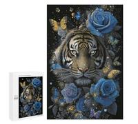 Tiger with Blue Roses and Butterflies Puzzle 1000 Pièces Educa Jouet en Bois Cadeau Unique Décoration Intérieure Jeu Éducatif Challenge Toy Adultes Et Enfants À Partir De 14 Ans 1000 PCS