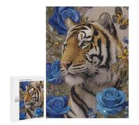 Tiger with Blue Roses Mosaic Art Puzzle 1000 Pièces Educa Jouet en Bois Cadeau Unique Décoration Intérieure Jeu Éducatif Challenge Toy Adultes Et Enfants À Partir De 14 Ans 500 PCS