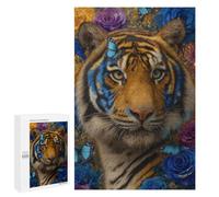 Tiger with Blue Roses Puzzle 1000 Pièces Educa Jouet en Bois Cadeau Unique Décoration Intérieure Jeu Éducatif Challenge Toy Adultes Et Enfants À Partir De 14 Ans 1000 PCS