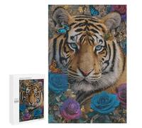 Tiger with Flowers and Butterflies Puzzle 1000 Pièces Educa Jouet en Bois Cadeau Unique Décoration Intérieure Jeu Éducatif Challenge Toy Adultes Et Enfants À Partir De 14 Ans 1000 PCS