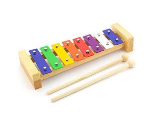 TIGER XYL14-CL Glockenspiel 8 Notes & Deux Maillets - Cadre en bois - Introduction idéale à l'harmonie musicale - Metallophone Xylophone