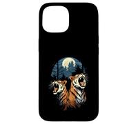 Tigers At The Moon Parodie 3 Tiger Moon Wildlife Animal Coque pour iPhone 15