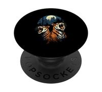 Tigers At The Moon Parodie 3 Tiger Moon Wildlife Animal PopSockets PopGrip Adhésif