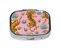 Tigers Dancing On Pink Asian Tiger Boîte à pilules à 2 compartiments 2 compartiments Rectangulaire Meta Portable Organizer Pilulier 2121 Compartiment