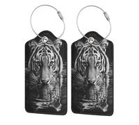 Tiger's Head in The Wate Lot de 2 étiquettes de bagage en cuir avec rabat d'intimité et boucle en métal pour homme et femme