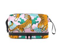 Tigers in The Jungle Trousse à cosmétiques double couche pour femmes et filles, trousse de toilette de voyage, trousse de maquillage pratique avec compartiment à pinceaux, multicolore, 27x15x14