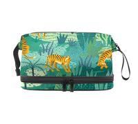 Tigers in The Jungle Trousse à cosmétiques double couche pour femmes et filles, trousse de toilette de voyage, trousse de maquillage pratique avec compartiment à pinceaux, multicolore, 27x15x14