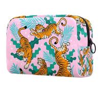Tigers in The Jungle Trousse à cosmétiques pour femme, trousse de toilette de voyage, grande pochette de maquillage pratique avec fermeture éclair, multicolore, 18.5x7.5x13cm/7.3x3x5.1in, Trousse de