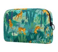 Tigers in The Jungle Trousse à cosmétiques pour femme, trousse de toilette de voyage, grande pochette de maquillage pratique avec fermeture éclair, multicolore, 18.5x7.5x13cm/7.3x3x5.1in, Trousse de