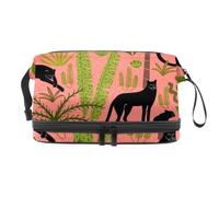 Tigers in The Tropical Leaves Jungle Trousse à cosmétiques double couche pour femmes et filles, trousse de toilette de voyage, trousse de maquillage pratique avec compartiment à brosse, multicolore,