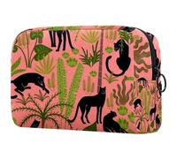 Tigers in The Tropical Leaves Jungle Trousse à cosmétiques pour femme, trousse de toilette de voyage, grande pochette de maquillage pratique avec fermeture éclair, multicolore,