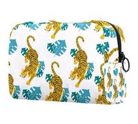 Tigers in The Tropical Leaves Trousse à cosmétiques pour femme, trousse de toilette de voyage, grande pochette de maquillage pratique avec fermeture éclair, multicolore, 18.5x7.5x13cm/7.3x3x5.1in,