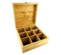TigerTie Boîte à thé décorative en bambou 9 compartiments avec fermeture en métal