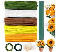 Tiges de Fils Chenille Cure Pipes, 500 pièces Pompons en Fil Chenille, 5 Couleurs Cure Pipe pour Bouquet de Fleurs, Avec 2XFloratape, 1XRuban, 10XTige Fleur, pour Décorations DIY
