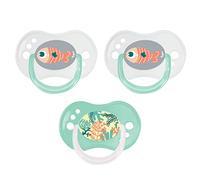 Tigex Sucettes réversibles | 0-6 mois | Sucettes en silicone Jour/Nuit | Sans BPA | Poisson | Lot de 3