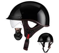 TIGLEMINS Half Face Motorcycle Helmet with Drop-Down Sun Visor, Removable, Quick Release Buckle - ECE Certified for Men and Women S54-56CM