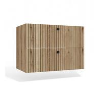 TIGO - Meuble sous lavabo 2 tiroirs chêne façade rainurée 80x45.5x57