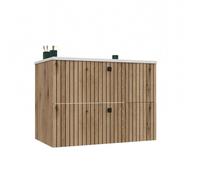 TIGO - Meuble sous lavabo 2 tiroirs chêne façade rainurée 80x45.5x57 + lavabo