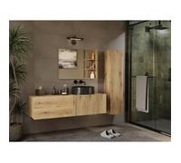 TIGO - meuble sous-lavabo chêne façade rainurée 2 tiroirs - 140×37,5×53 cm