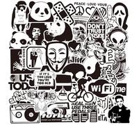 TiGog Lot de 100 autocollants noirs et blancs en vinyle imperméables pour ordinateur portable, réfrigérateur, bouteilles d'eau, bagages, vélo, skateboard, moto, voiture