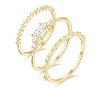 TIGRADE Bague empilable plaquée or 14 carats de 1,5 mm pour femmes et filles - Bague en or fin marquise et zircone cubique ronde - Taille 3-12