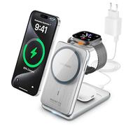 Tigratigro Chargeur sans Fil Station, magnétique Pliable 3 en 1 avec, Charge Rapide de 15 W Chargeur pour i-Phone série 16/15/14/13/12, Watch et Air-Pods (Argent)