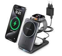 Tigratigro Chargeur sans Fil Station, magnétique Pliable 3 en 1 avec Mag-Safe, Charge Rapide de 15 W Chargeur pour i-Phone série 16/15/14/13/12, Watch et Air-Pods (Noir)