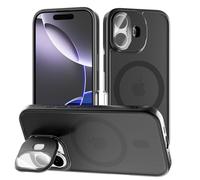 tigratigro Coque avec béquille, Compatible avec iPhone 16, Protection Appareil Photo H9 Verre trempé, Coque arrière givrée translucide, Anti-Empreintes digitales, Sensation de Velours (Graphite Noir)