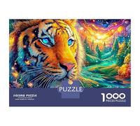 Tigre aux Yeux Bleus dans Une forêt Puzzle De 1000 Pièces Le Roi forêt Élément Essentiel pour Les Soirées De Jeux en Famille, Adultes Et Enfants 52x38cm/1000pcs