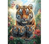 Tigre avec Ses Petits dans Le Jardin 500 Pieces Casse-tête Débutant en Carton Épais Peinture à l'huile Animaux et Plantes Facile Apprentissage Loisir Créatif Activité Manuelle Décoration Murale Cade