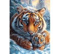 Tigre avec son petit dans la neige 300 Pieces Casse-tête Créatif En Carton Épais Rigide Rêve magique de science-fiction Difficulté Moyenne Activité Manuelle Loisir Créatif Cadeau Noël Pas Cher Premium