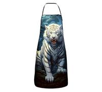 Tigre Blanc Avec La Lune Tablier Pour Chef Etanche Tablier De Barbecue Inaltérable Tabliers De Cuisine Pour Serveurs Grill Jardin 52X72Cm