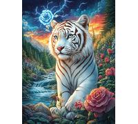 Tigre Blanc avec Une lumière Magique 1000 Pieces Casse-tête Expert Confirmé en Carton Haute Densité Ã‰Pais Mythes Conte de fées Très Difficile Anti-Stress Loisir Créatif Cadeau Fête