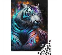 Tigre Blanc Coloré Puzzle 1000 Pièces Papier pour Adultes Nuit Abstraite Puzzle en Famille Décoration Maison 38x26cm/1000pcs